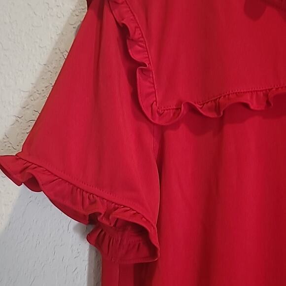 Karl LAGERFELD Small‎ Blouse Red Ruffle flutter SHort Sleeve EXCELLENT! - Picture 3 of 5